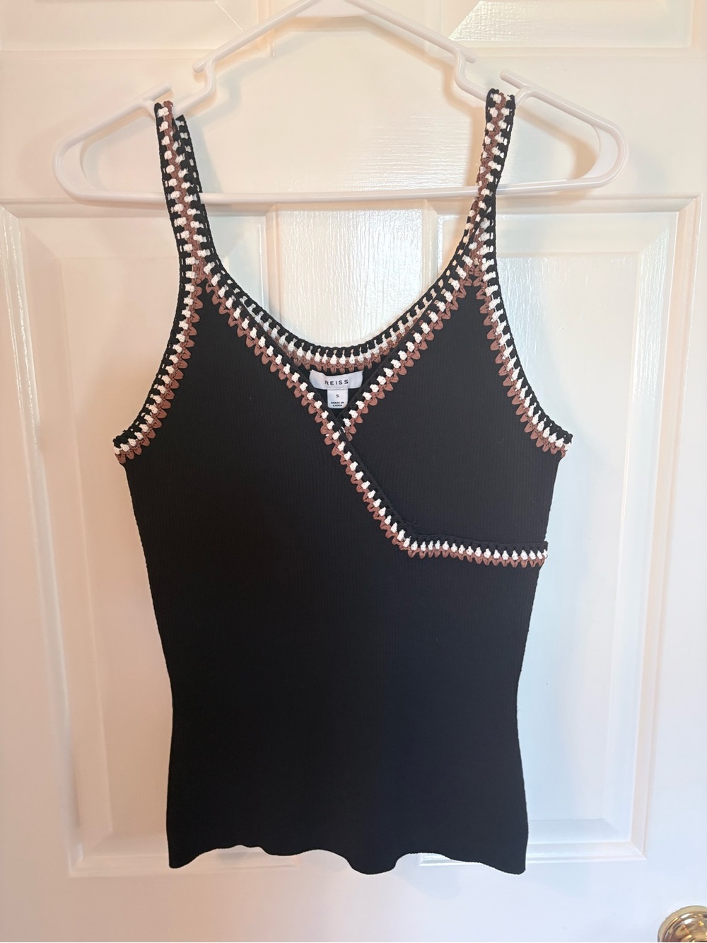 Reiss Black Tank Top with Pink and White Crochet Trim - Like New Condition!
